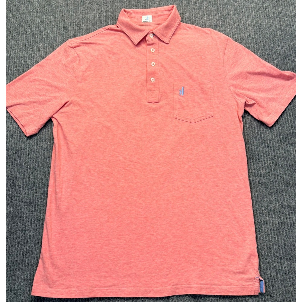 Johnnie-O Hangin Out Mens Medium Coral Heather Short Sleeve Pocket Polo Shirt